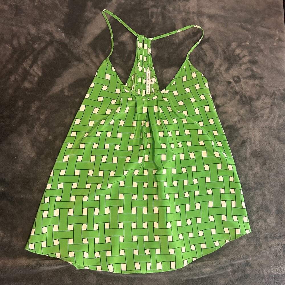 Amanda Uprichard Green Silk Basketweave Racerback Cami Tank Top Medium